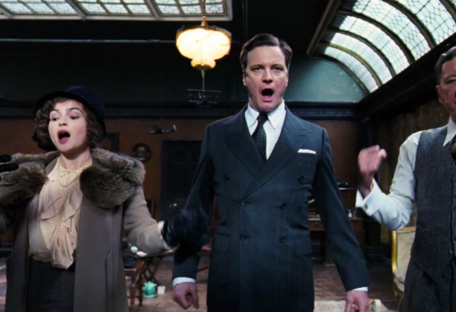 <h1>A király beszéde (képünkön: 
Helena Bonham Carter, Colin Firth, 
Geoffrey Rush) versenyez az Oscarért</h1>-